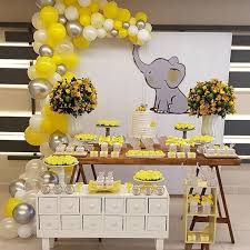 Lindo Ch De Beb Do Antnio Decorao Alineragazzo Acervo Mobilirio Baby Shower Yellow Elephant Baby Shower Boy Bee Baby Shower