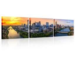Amazon.com: Austin Texas Skyline Wall Art Colorful Panoramic Downtown and  Colorado River at Sunset Home Decor Framed Modern Wall Decorations for  Living Room, Office, Bathroom and Ready to Hang 16x24 inch x3: