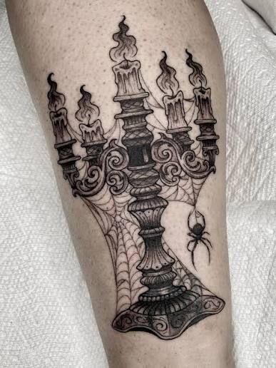 candelabra tattoo for kim 🕯️tysm!! booking for may @ninelives.la
