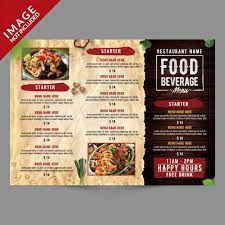 Food And Beverage Menu Trifold Brochure Template Food Menu Food Starters Restaurant