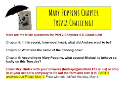 The film adaptation of mary poppins, and the new mary poppins returns, honor her characters but create worlds of their own. Maes We Are Still Accepting Trivia Answers For Part 1 Chapters 1 3 But If You Are Ready For Part 2 Here Are The Questions For Chapters 4 6 Facebook