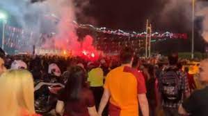 Galatasaray fans are seen leaving a metro station after a training session for the istanbul derby match at galatasaray stadium on march 16, 2018 in. Galatasaray Fans Celebrate Back To Back League Titles Daily Telegraph