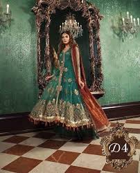 Anarkali Long Frock In Bottle Green And Rust Color Model C 1719 Bridal Dress Design Dress Collection Pakistani Bridal Dresses