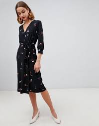 Warehouse Floral Print Wrap Dress In Black Dresses Dress Patterns Latest Fashion Clothes