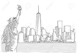 Croquis De La Main Libre De New York City Skyline Avec Statue De La  Liberté. Dessin Vectoriel Clip Art Libres De Droits, Svg, Vecteurs Et  Illustration. Image 55097335