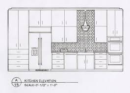 I Designed And Hand Drafted These Spaces For A Residential Design Course At Scad Kitchen Elevation Modern Kitchen Elevation Elevation Drawing
