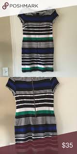 Banana Republic Striped Dress Differing Black White Blue And Green Stripes Banana Republic Dresses Dresses Striped Dress Striped
