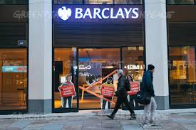 8 banks in 8 countries. Greenpeace Action Against Barclays Bank In London Moorgate