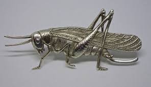 A Beautiful Silver Plate Grasshopper Brooch Pin The Design Dating From The Art Nouveau Period A Wonderful Piece Of Insect Jewelry Which Is Bold And A Stateme