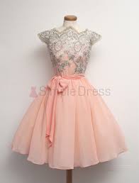 Peach And Silver Lace Dress Prom Dresses Short Chiffon Prom Dress Simple Dresses