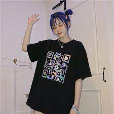 qrコードプリントtシャツ 目立つ 可愛い トップス 夏 おしゃれ ファッション tシャツ デザイン おしゃれ ファッション tシャツ デザイン