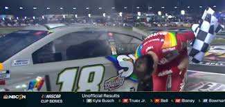 For nascar fans, a lot of history and some big surprises. Kyle Busch Uses Fuel Mileage To Snap Season Long Winless Streak