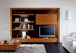 Futuristic Tv Unit Design Supplied With Hidden Lights And Bookcase Elegant Wood Tv Unit Design Floatin Indian Living Rooms Wall Unit Designs Room Lights Decor