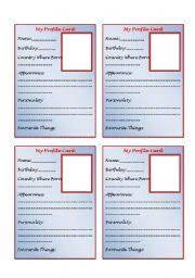 These childlike designs are perfect to delight a child audience, they are colorful, funny and with many illustrations. Personal Profile Card Template Esl Worksheet By Sirgary1026