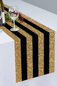 Black And Gold Table Black And Gold Stripes Printed Cloth Table Runner Ptr122 Black Gold Party Black And Gold Party Decorations Gold Table Runners