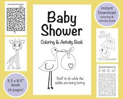 Baby Shower Coloring Activity Book Printable Baby Shower Etsy Baby Shower Activities Baby Shower Printables Book Activities
