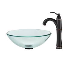 The sink comes in a 14 in. Clear Glass Vessel 16 1 2 Bathroom Sink W Vessel Faucet And Pop Up Drain In Oil Rubbed Bronze