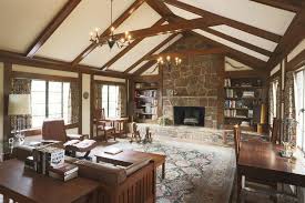 Den 13 Ft Exposed Beam Cathedral Ceiling Grand Stone Fireplace Flagstone Flooring Ceiling Beams Vaulted Ceiling Beams Vaulted Ceiling