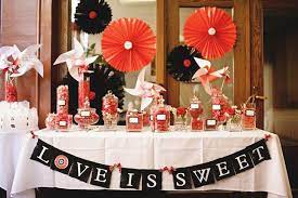 Red Black White Sweet Table Black Wedding Themes 50s Wedding Theme Wedding