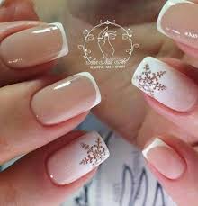 French Neutral Snowflakes Nail Art Manicure Simple Nails Xmas Nails