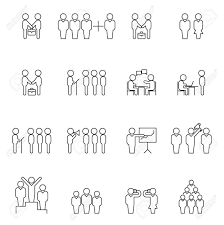 Team And Teamwork Thin Line Silhouettes Business People Outline Icons Business Team Icon Business Teamwork Icon Business Art Logo Logo Design Fonts Design