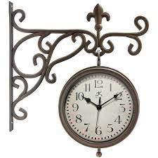 Outdoor clocks vary in price depending on a range of factors including size, material, style, and overall quality. Infinity Instruments 20079ab 4430 Beauregard Decorative Outdoor Hanging Wall Clock And Thermometer Combo With Hanging Bracket Antique Vintage Copper Target