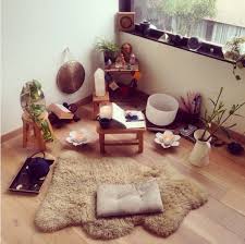 This Fuzzy Lambskin Rug And Crystal Filled Corner 21 Super Calming Spaces That Will Make You Want To M Meditation Room Decor Meditation Rooms Calming Spaces