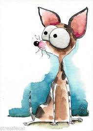 Aceo Original Watercolor Whimsical Animal Painting Dog Sweetie Chihuahua 3 Animal Paintings Whimsical Illustration Funny Art