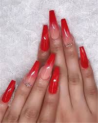 Black And Red Ombre Nails Coffin Red Ombre Nails Coffin Long In 2020 Red Ombre Nails Coffin Nails Designs Red Acrylic Nails