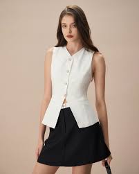 Rihoas Single-breasted Cotton Vest for Women, White / M