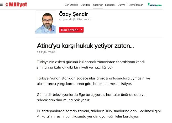  Προς κ. Özay Şendir, εφ. Milliyet: Η σαθρή γεωγραφία της “Γαλάζιας Πατρίδας”.