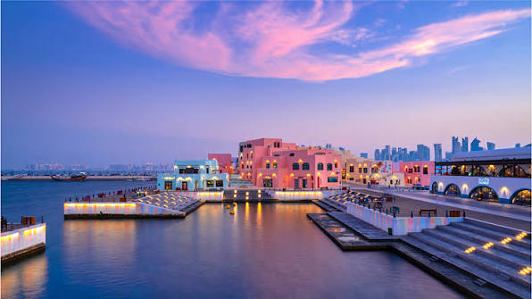 Colorful waterfront at sunset