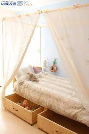 お休みの日を使って 天蓋付きのベッドをdiyしてみませんか 塩ビパイプを繋げてレースを通すだけで 自分だけの素敵な空間が作れちゃいます on a holiday let s diy a canopied bed only connect some polyvinyl インテリア 収納 ベッド下収納 ベッド