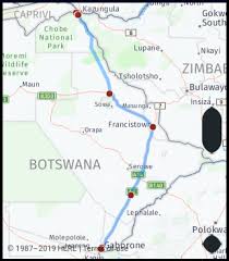 what is the distance from gaborone botswana to kasane