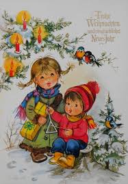 Weihnachten 2 Kinder Singen Unter Christbaum Weihnachten Bilder Weihnachten Karten Kindergarten Weihnachten