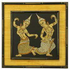 100% silk, hand woven thai silk ikat 18 square pillows. Framed Thai Painted Silk Tapestry For Sale At 1stdibs