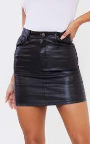 Black Matte Basic Faux Leather Mini Skirt Prettylittlething Ksa