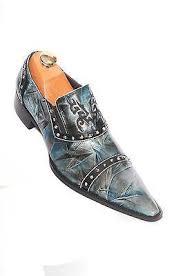 Zota Blue Black Leather European Design Party Trending Mens Pointed Toe Slip Ons Cowboy Shoes Shoes Mens Shoe Boots