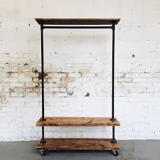 Rustic Industrial Reclaimed Wood Rolling Double Garment Rack With Top Shelf Garment Racks Diy Clothes Rack Industrial Clothing Rack