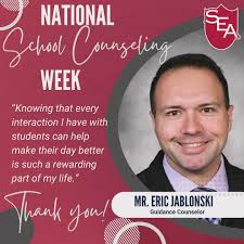 💙✨ National School Counseling Week ✨💙 This week (February 3-7), we  celebrate National School Counseling Week, and we are so lucky to have the  best—Mr. Jablonski! 🎉 💬 “I've always said that