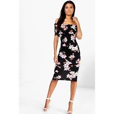 Boohoo Night Jessica Floral Oversize Bardot Midi Dress Midi Dress Bodycon Midi Dress Party Bodycon Floral Dress