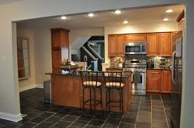 Red Oak Cabinets Black Slate Tile Kitchen Floor Tile Design Kitchen Flooring Wooden Kitchen Cabinets