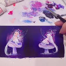 Floral Fairies Gouache Minipainting Fairy Art Drawing And Illustration Pretty Art