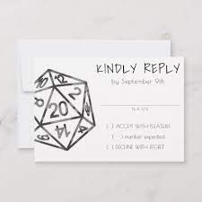 Black D20 Crit Rpg Tabletop Fantasy Dice Wedding Rsvp Card Zazzle Com Rsvp Wedding Cards Rsvp Card Fun Wedding Invitations