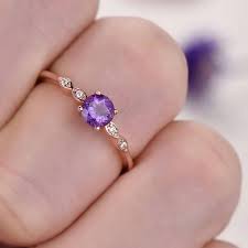 Amethyst is great for those looking for a beautiful purple engagement ring. Amethyst Engagement Ring Antique Diamond February Birthstone 14k 18k Rose Gold Solid Wedding Ring 5mm Round Amethyst Fine Jewelry Amethyst Ring Engagement White Gold Diamond Wedding Rings Vintage Engagement Rings