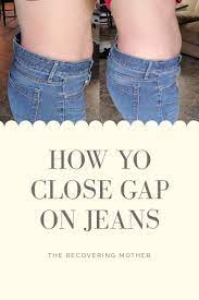 Tighten one or more plastic straps between belt loops, or between a belt loop and the button hole in order to hold your pants tightly around your waste. Video Tutorial Demonstrating How To Close The Gap On Jeans The Recovering Mother How To Resize Jeans Wai Loose Jeans How To Make Jeans How To Tighten Jeans