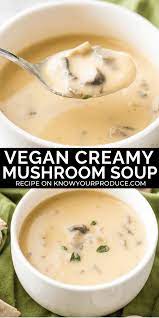 This Vegan Cream Of Mushroom Soup Hits The Spot When You Re Craving A Creamy Soup In Less Than 30 Minutes Easy To Vegan Soup Recipes Creamy Mushroom Soup Food