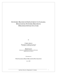 Pdf Systemic Racism In Employment In Canada Diagnosing Systemic Racism In Organizational Culture