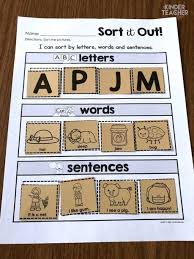 Print Concepts Sort Worksheets Word Activities Writing Center Kindergarten Guided Reading Kindergarten