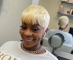 Human hair blend platinum blonde short pixie haircut wig
